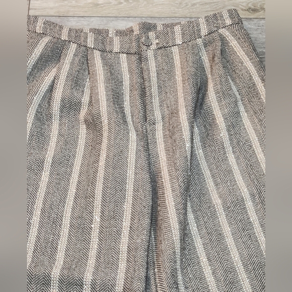 Molly Bracken Herringbone Wide leg High Waisted Tand And Brown Pants Size Large - Picture 11 of 12